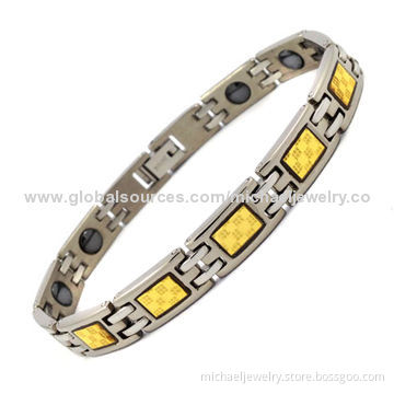 Anti-fatigue health titanium bracelet with bio-health elements and gold foil